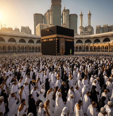 Kabe ve Hac ibadeti için hazırlık yapan hacı adayları, kutsal topraklarda dua ve ibadetlerini gerçek.