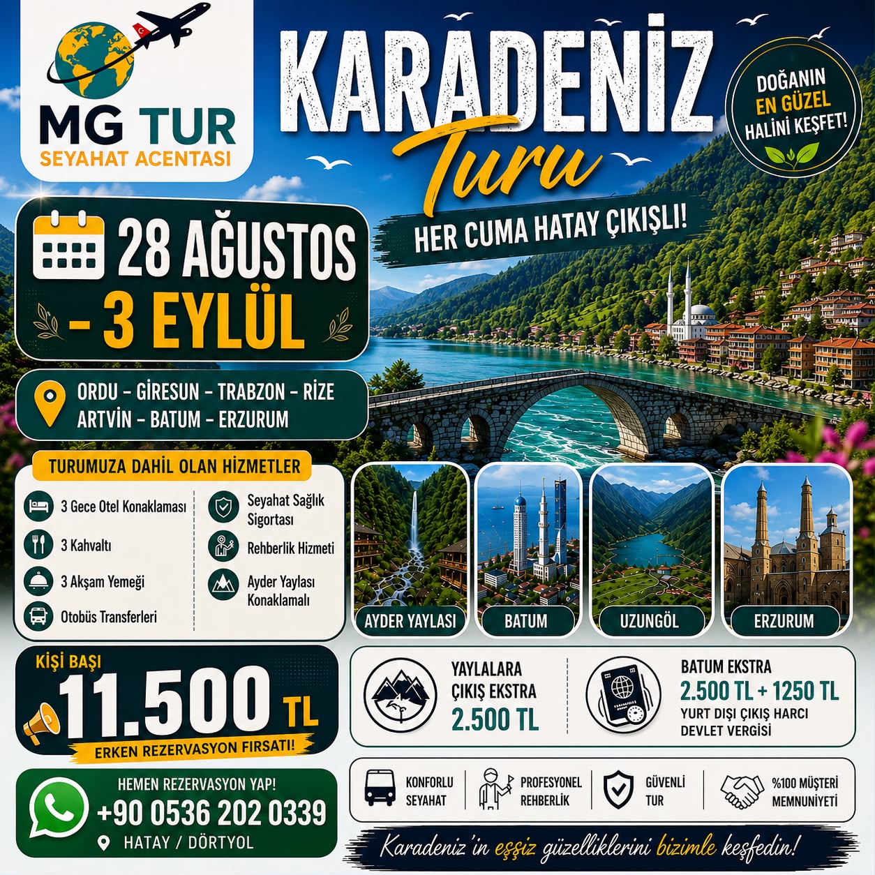MG Tur – 28 Ağustos - 3 Eylül Karadeniz ve Batum Turu (Hatay Çıkışlı)